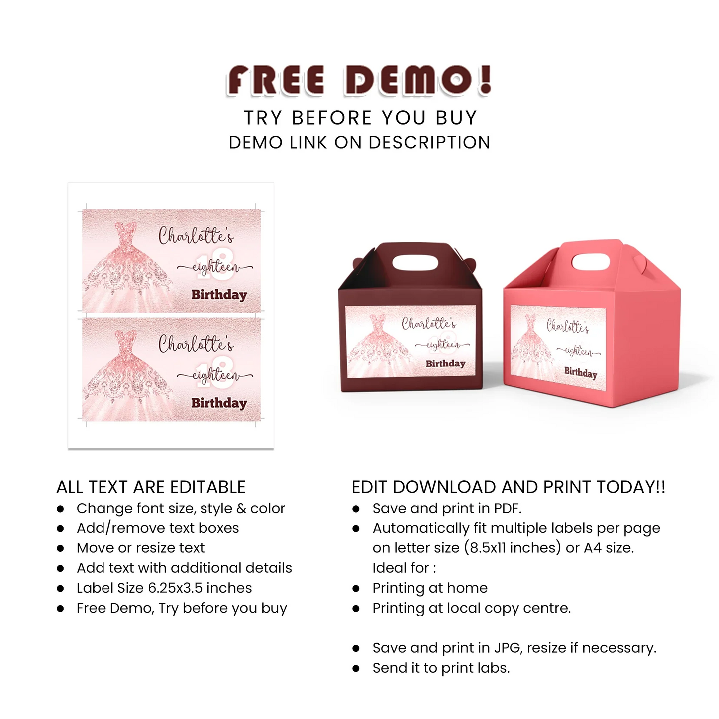 Rose Gold Treat Box Label - Personalized Party Favor