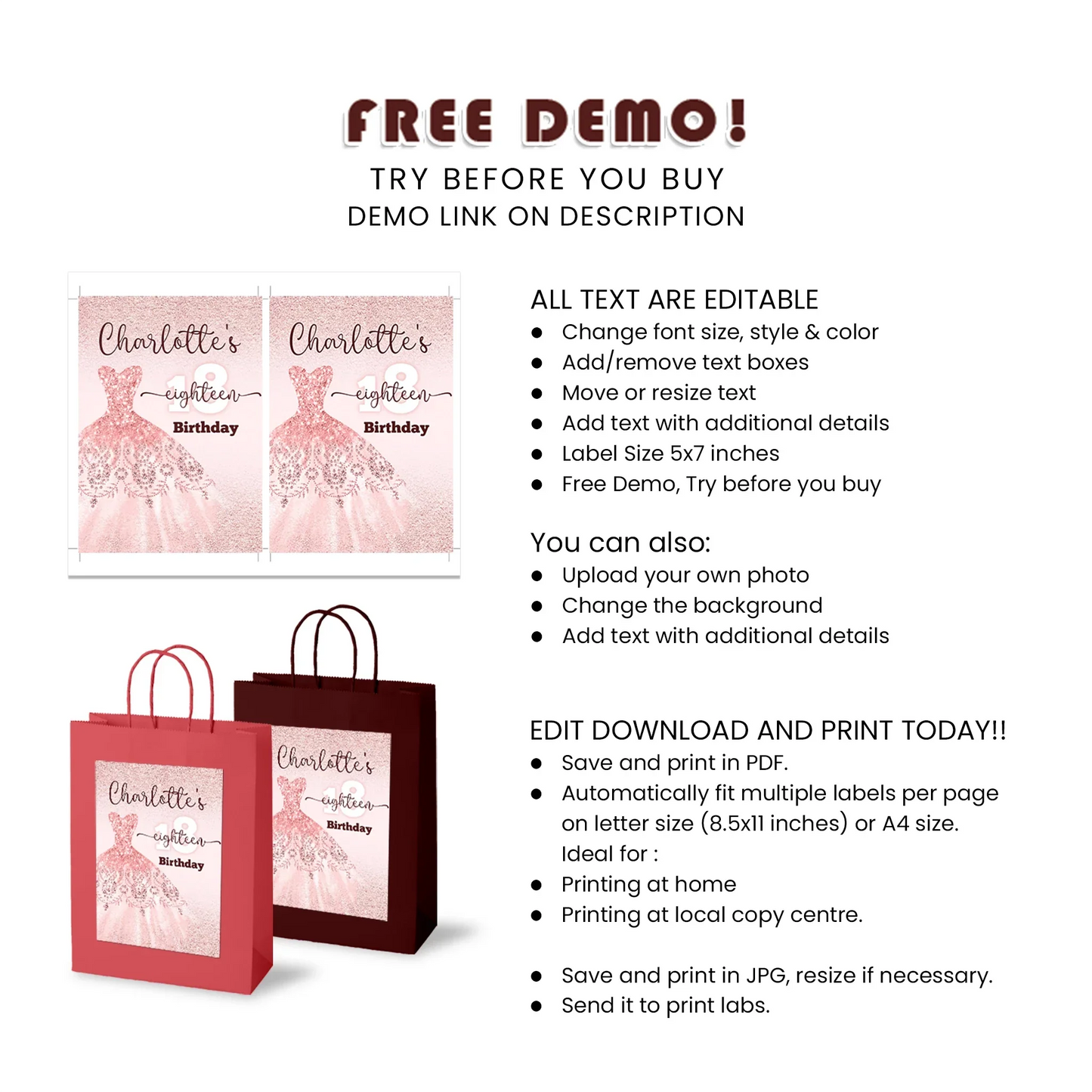 Rose Gold Goodie Bag Label - Custom Party Favor Stickers