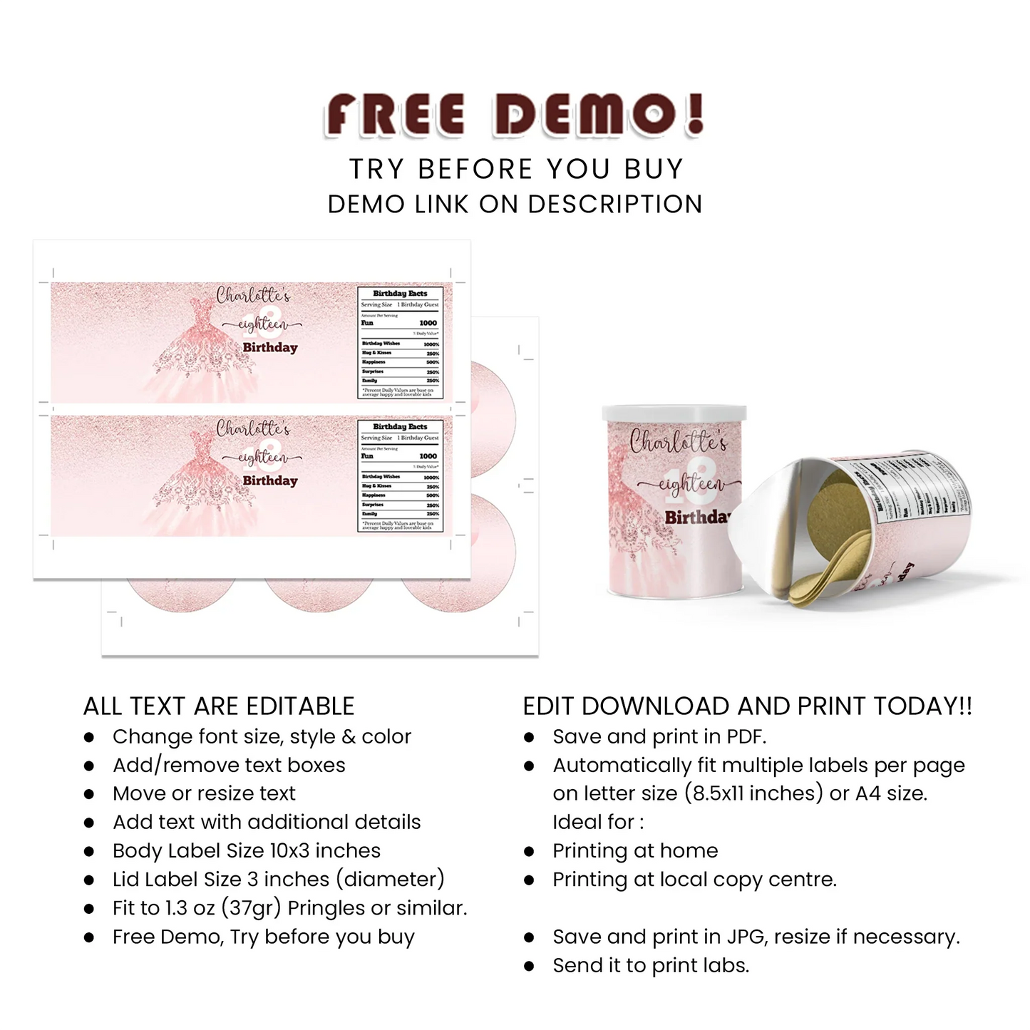 Rose Gold Small Pringles Label - Custom Snack Wrapper