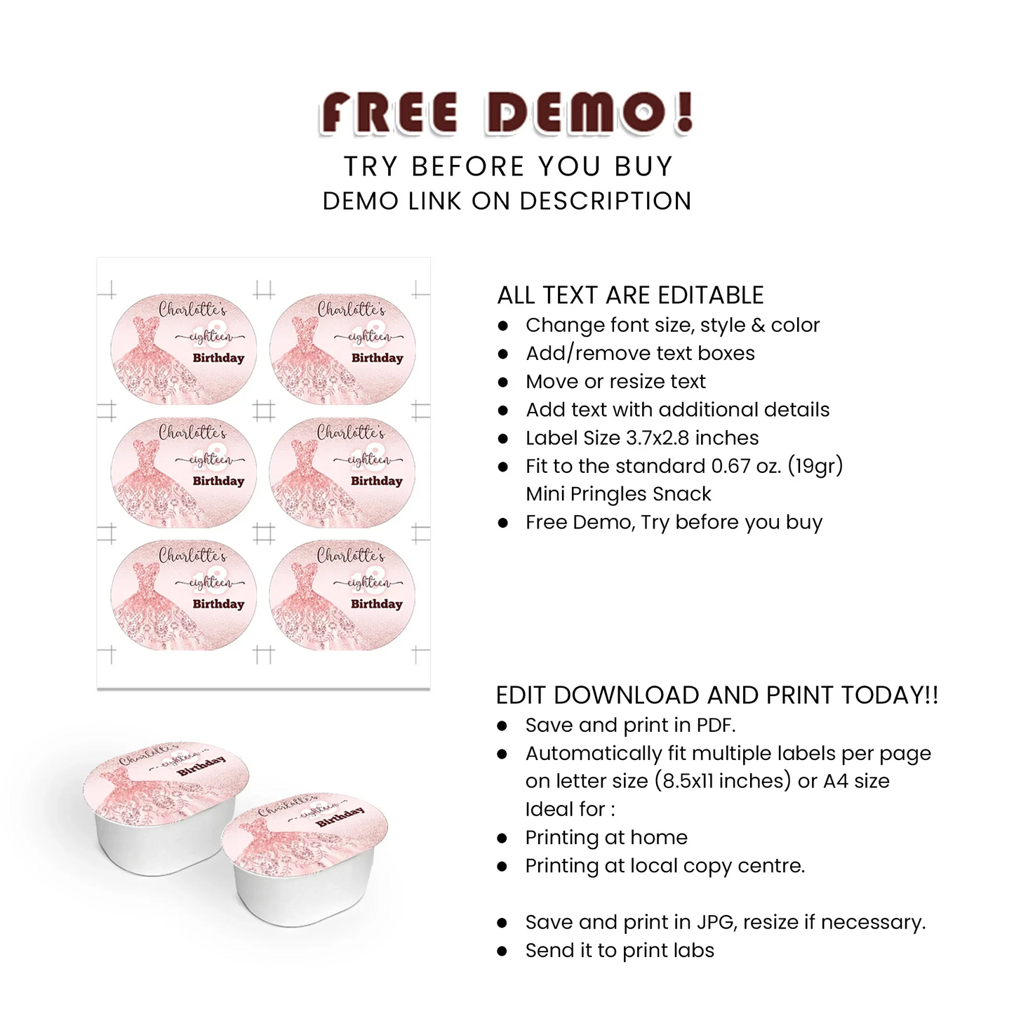 Rose Gold Mini Pringles Label - Personalized Party Wrapper