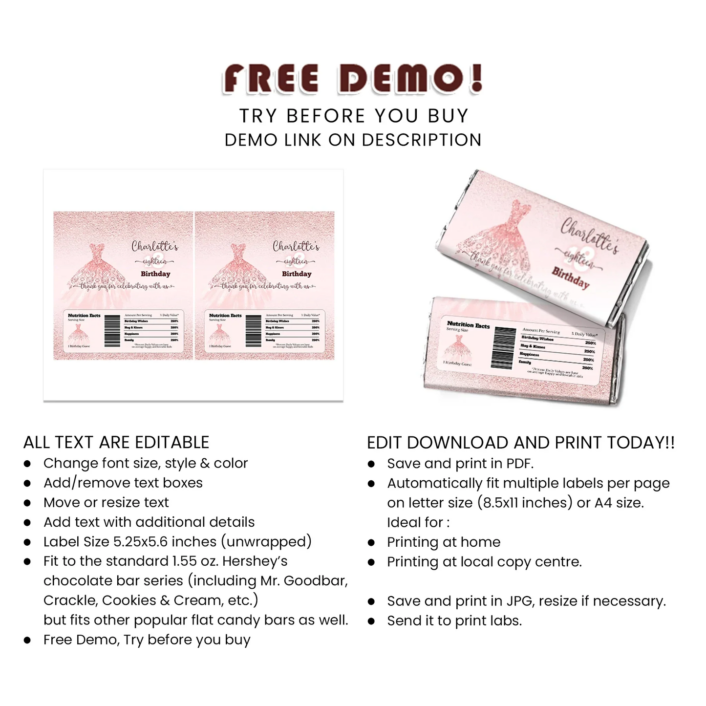 Rose Gold Chocolate Label - Custom Candy Wrapper