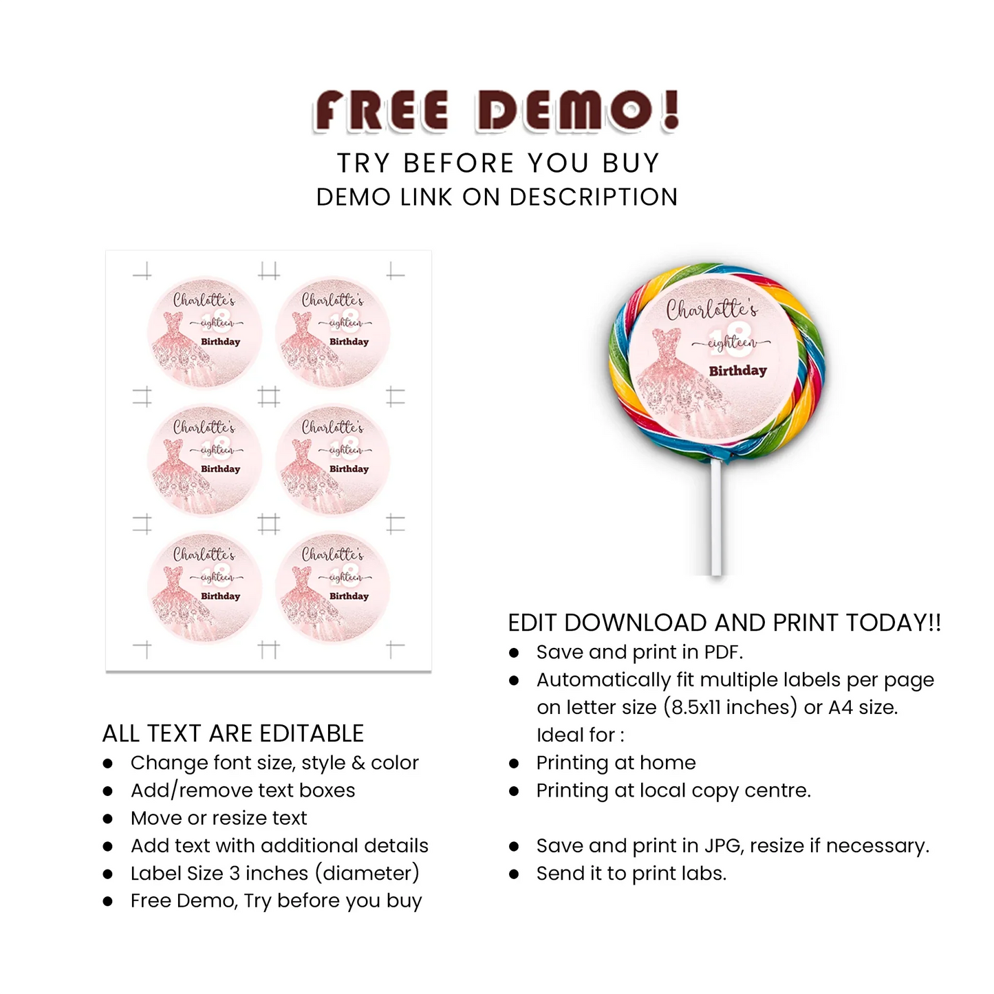 Rose Gold Lollipop Label - Custom Candy Sticker