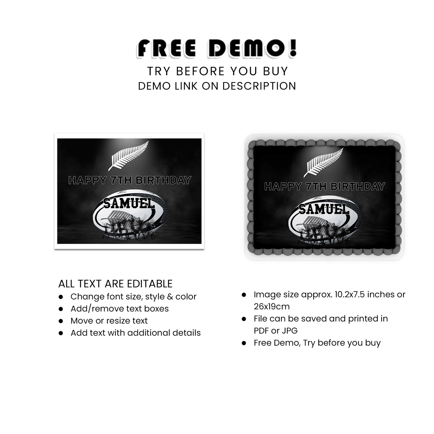 Rugby Personalized Sheet Cake Topper