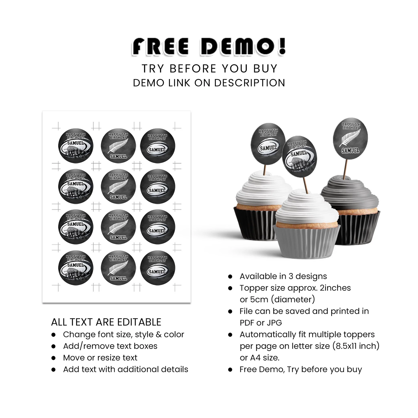 Rugby Personalized Cupcakes Toppers