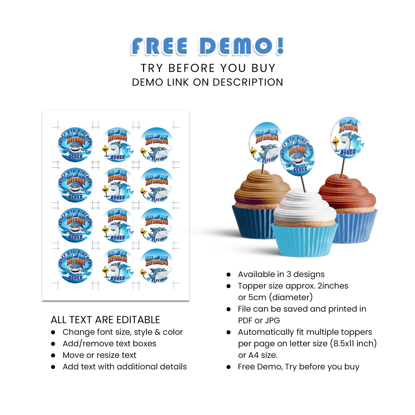 Shark-Themed Personalized Cupcake Toppers - Bite-Sized Fun for Everyone