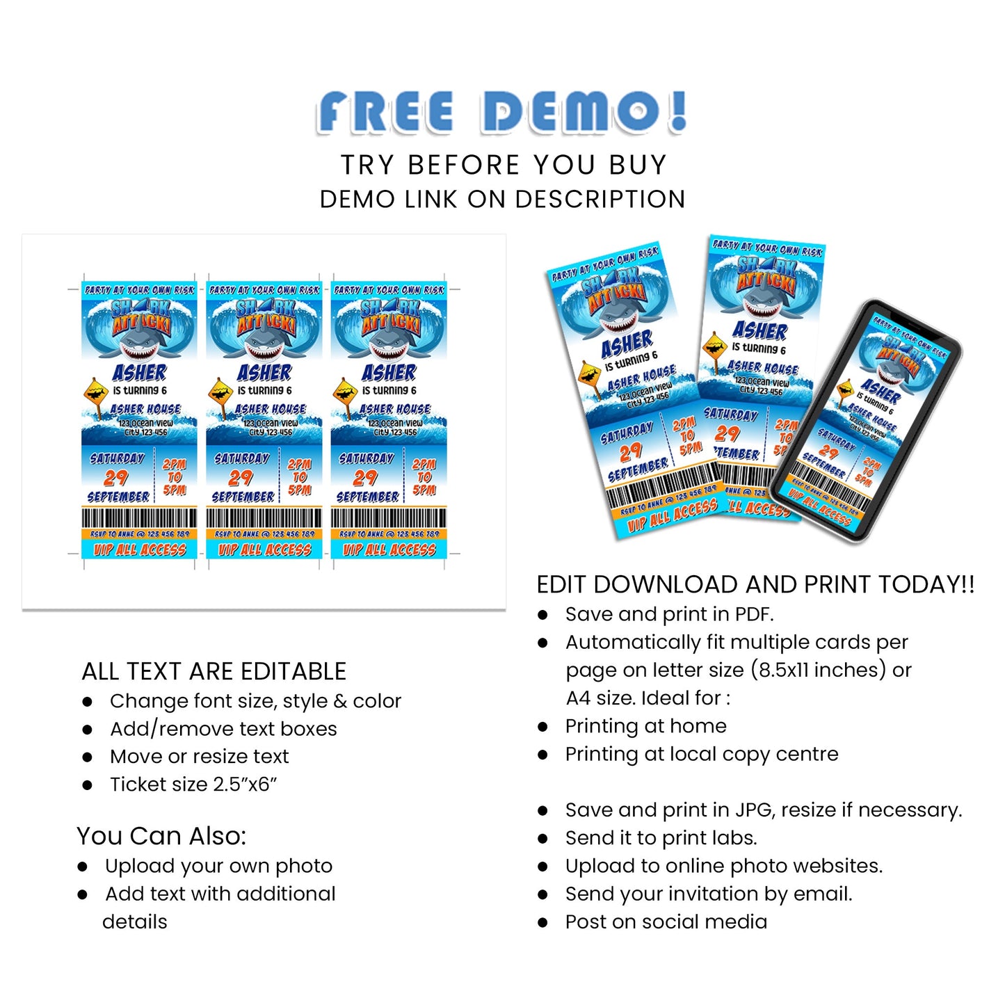 Exclusive Shark Birthday Ticket Invitations - Your Gateway to a Fin-tastic Party