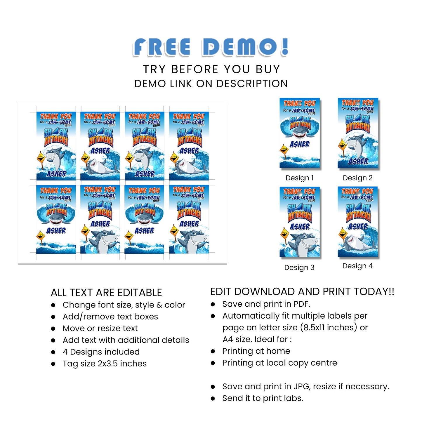 Shark Party Favor Tags - The Perfect Finishing Touch for Your Event