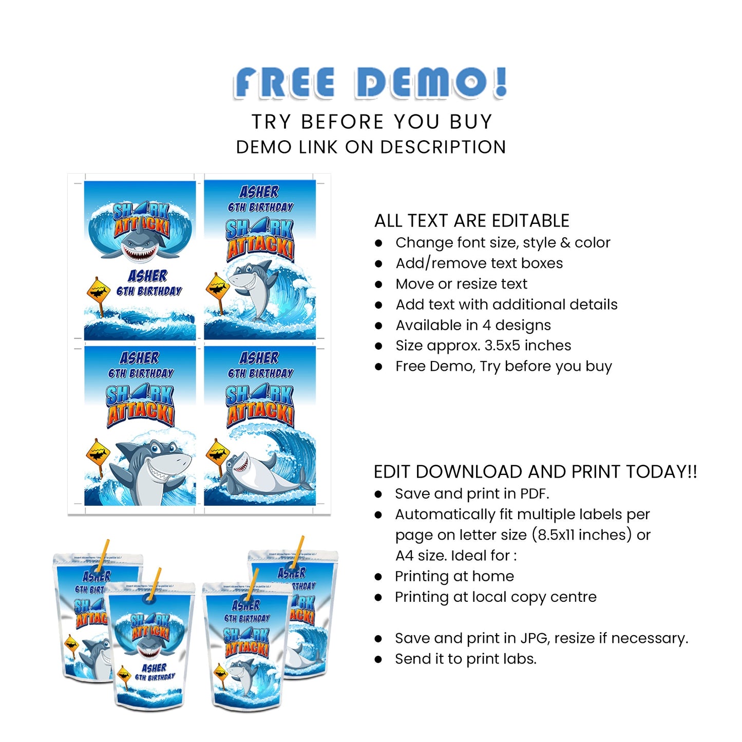 Shark Juice Pouch Labels - Squeeze Fun into Your Party