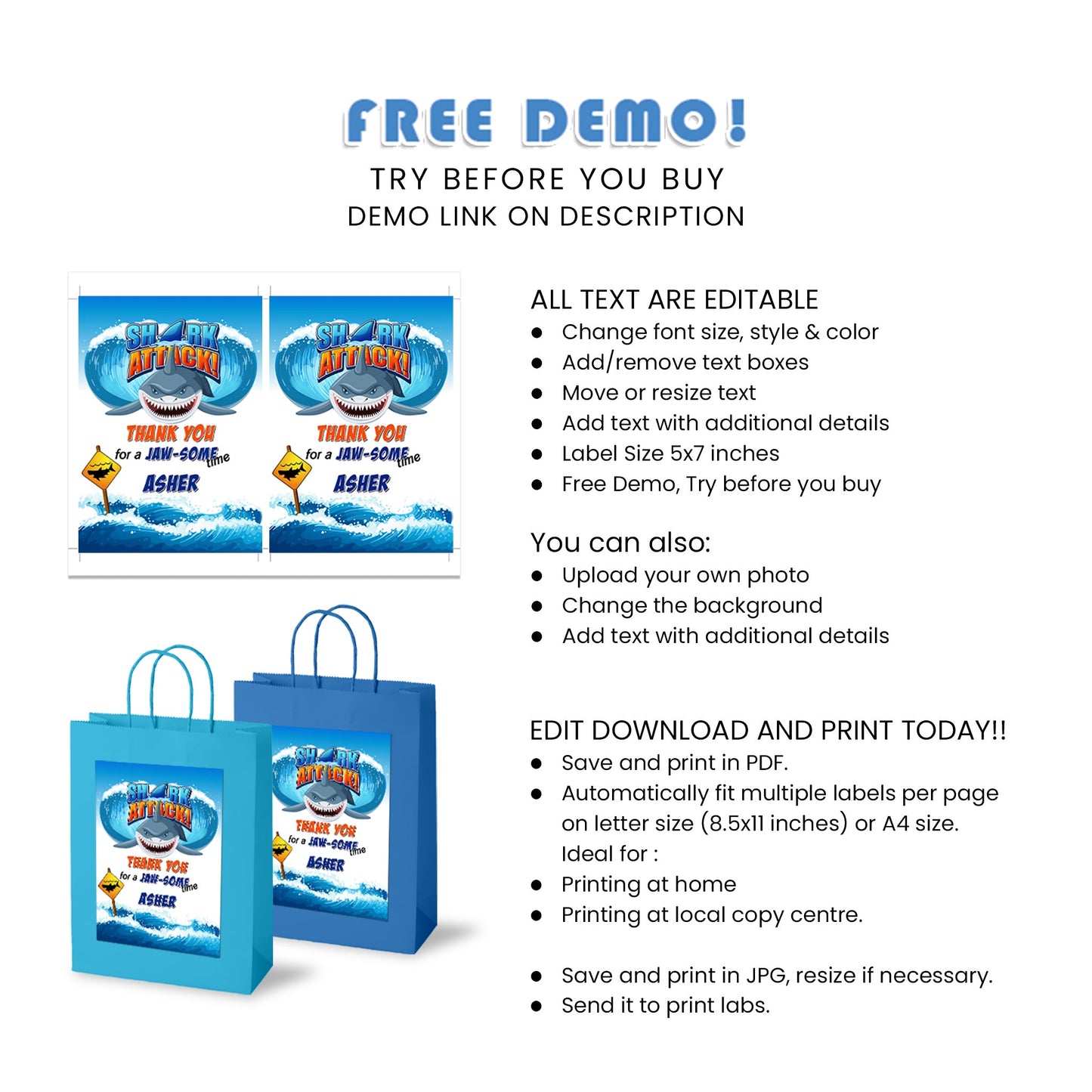 Personalized Shark Goody Bag Labels - Fill Your Bags with Fun