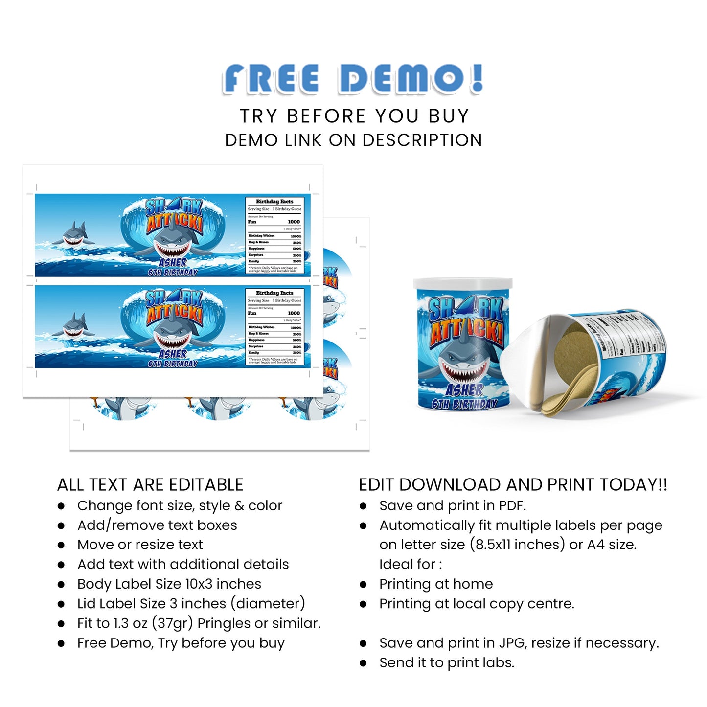 Custom Shark Small Pringles Labels - Snack in Style at Your Party