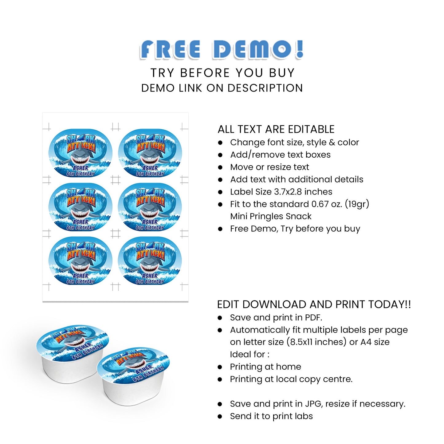 Shark Mini Pringles Labels - The Perfect Bite-Sized Treat for Your Guests