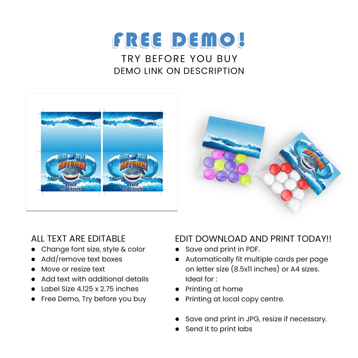 Shark Treat Bag Topper Labels - Top Off Your Party Favors with a Splash