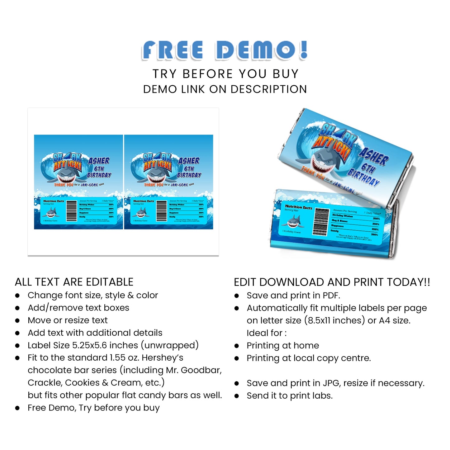 Custom Shark Chocolate Labels - Sweeten Your Celebration with Personalized Touch
