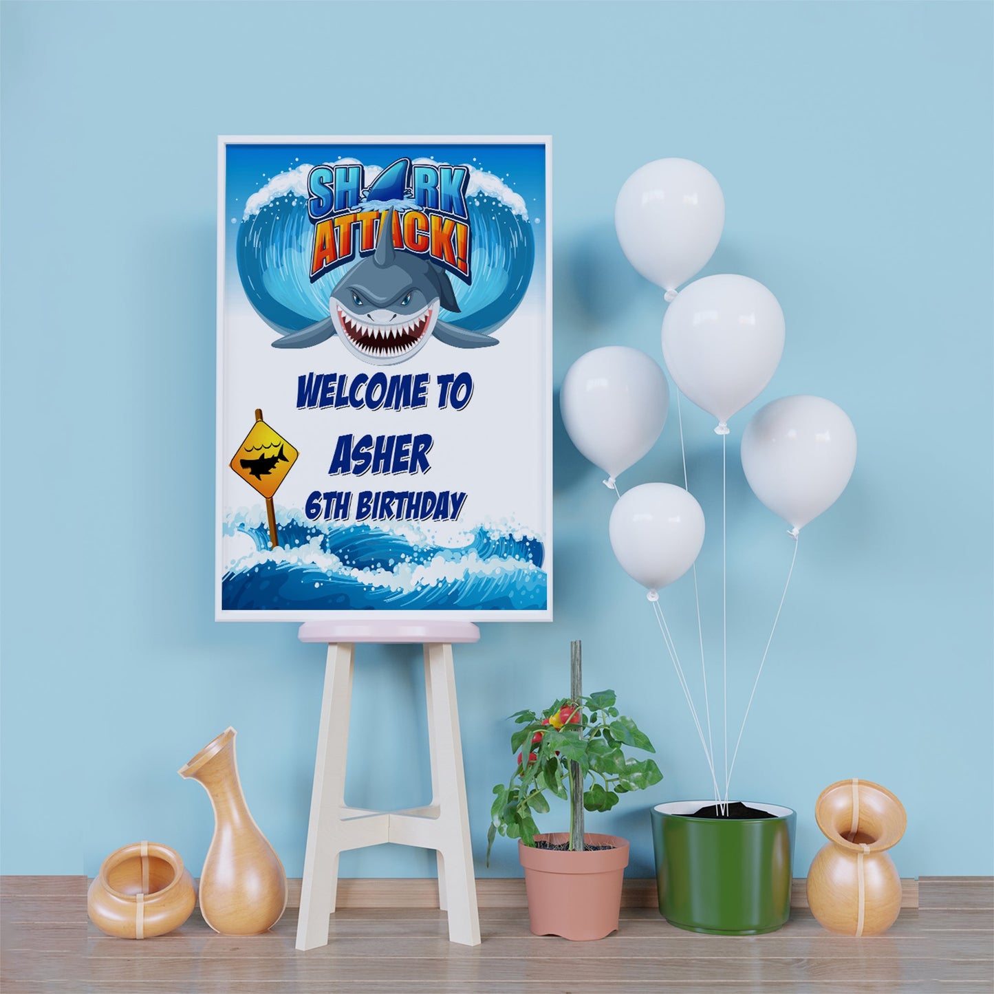 Shark Birthday Decorations, Shark Party Supplies, Under Sea Themed, Kids Birthday Digital Template, Editable Shark Image SVG PNG