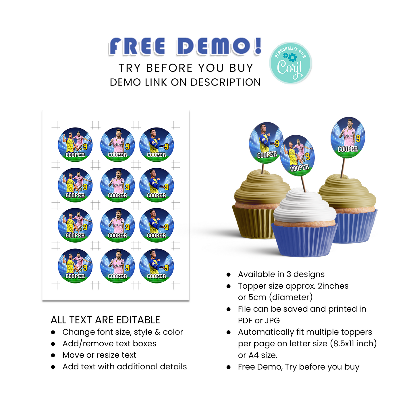 Messi Birthday Decorations, FIFA World Cup Party Supplies, Soccer Star, Ronaldo, Messi & Ronaldo SVG