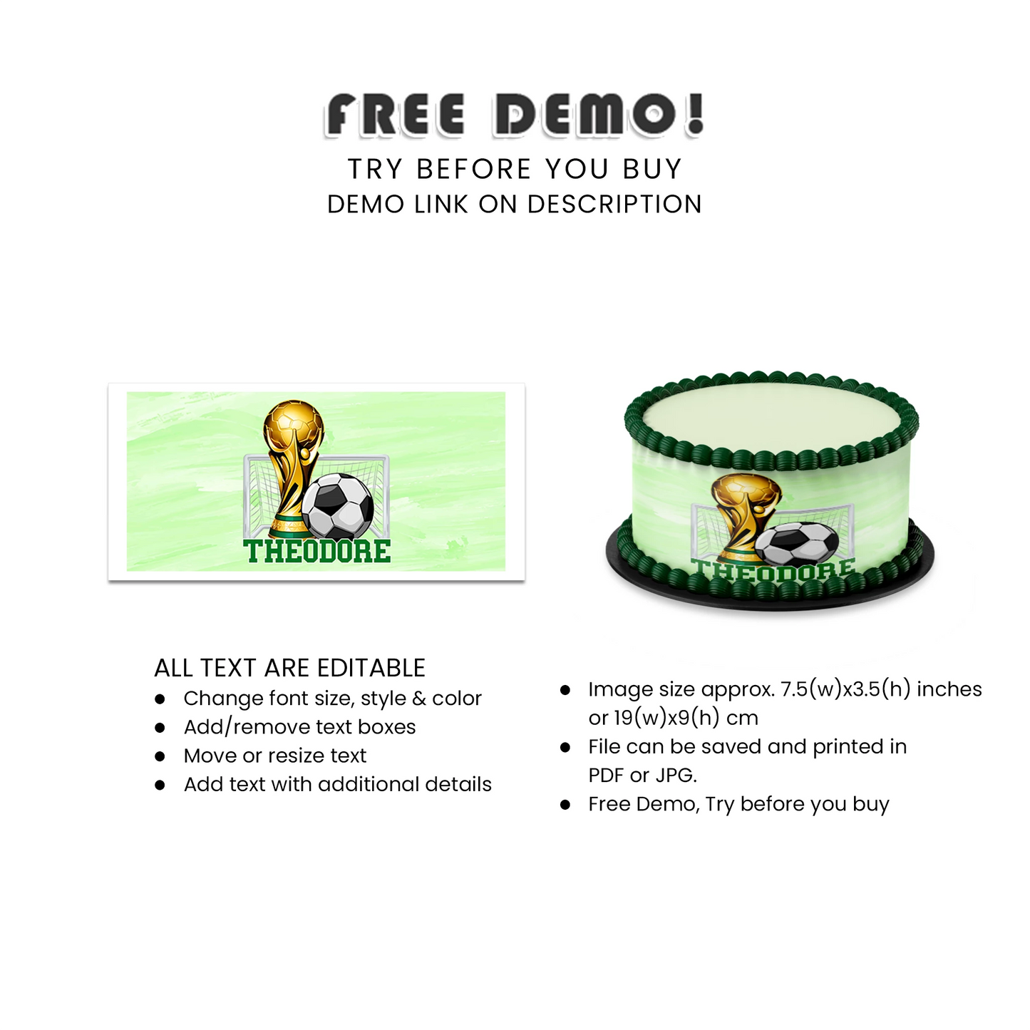 Soccer personalized cake strips image printable party decor for round cakes