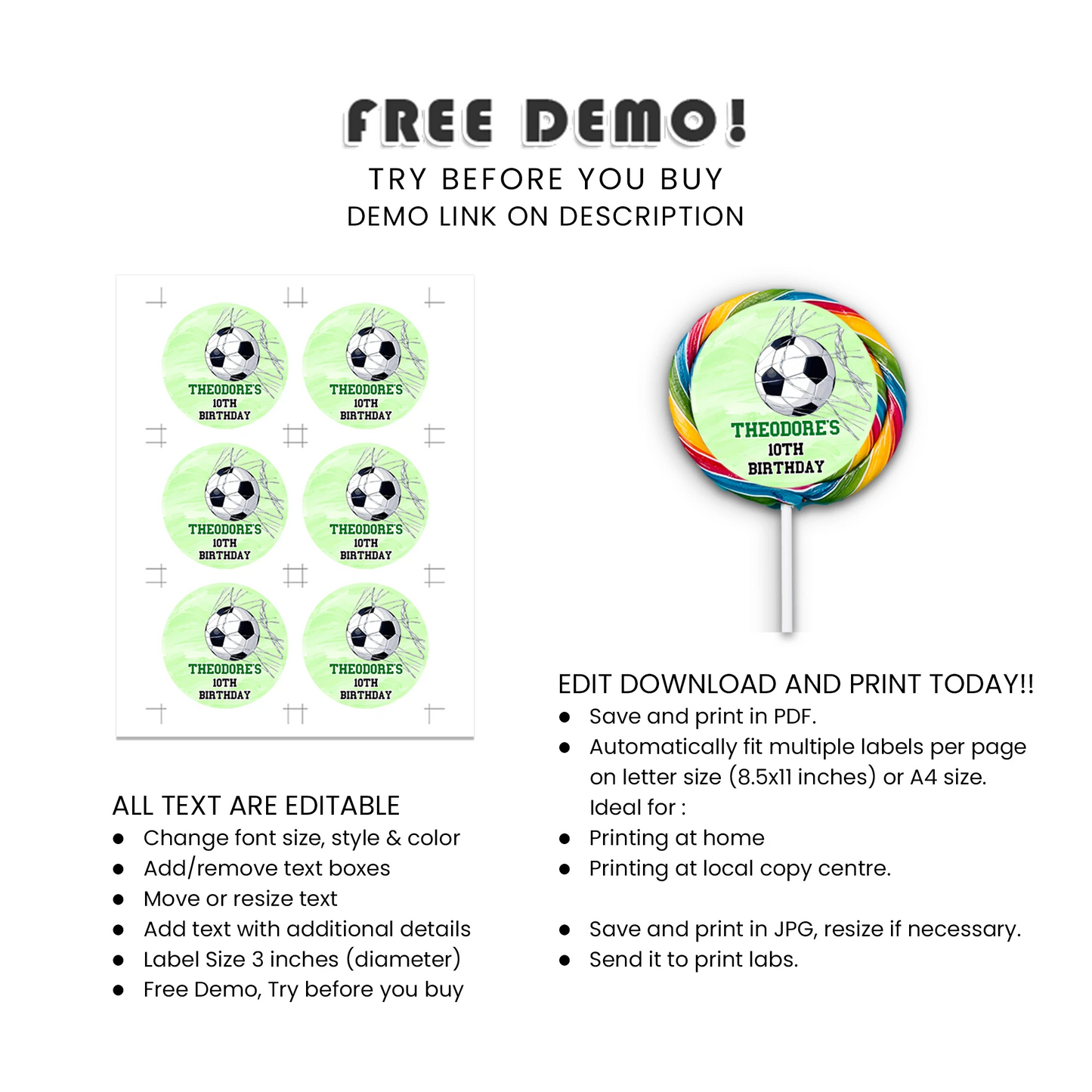 Soccer lollipop label custom party candy stickers