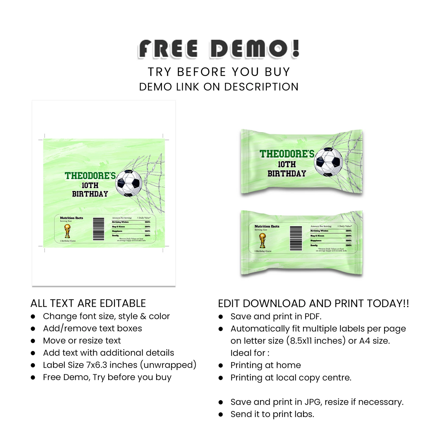 Soccer Skittles label personalized candy party wraps