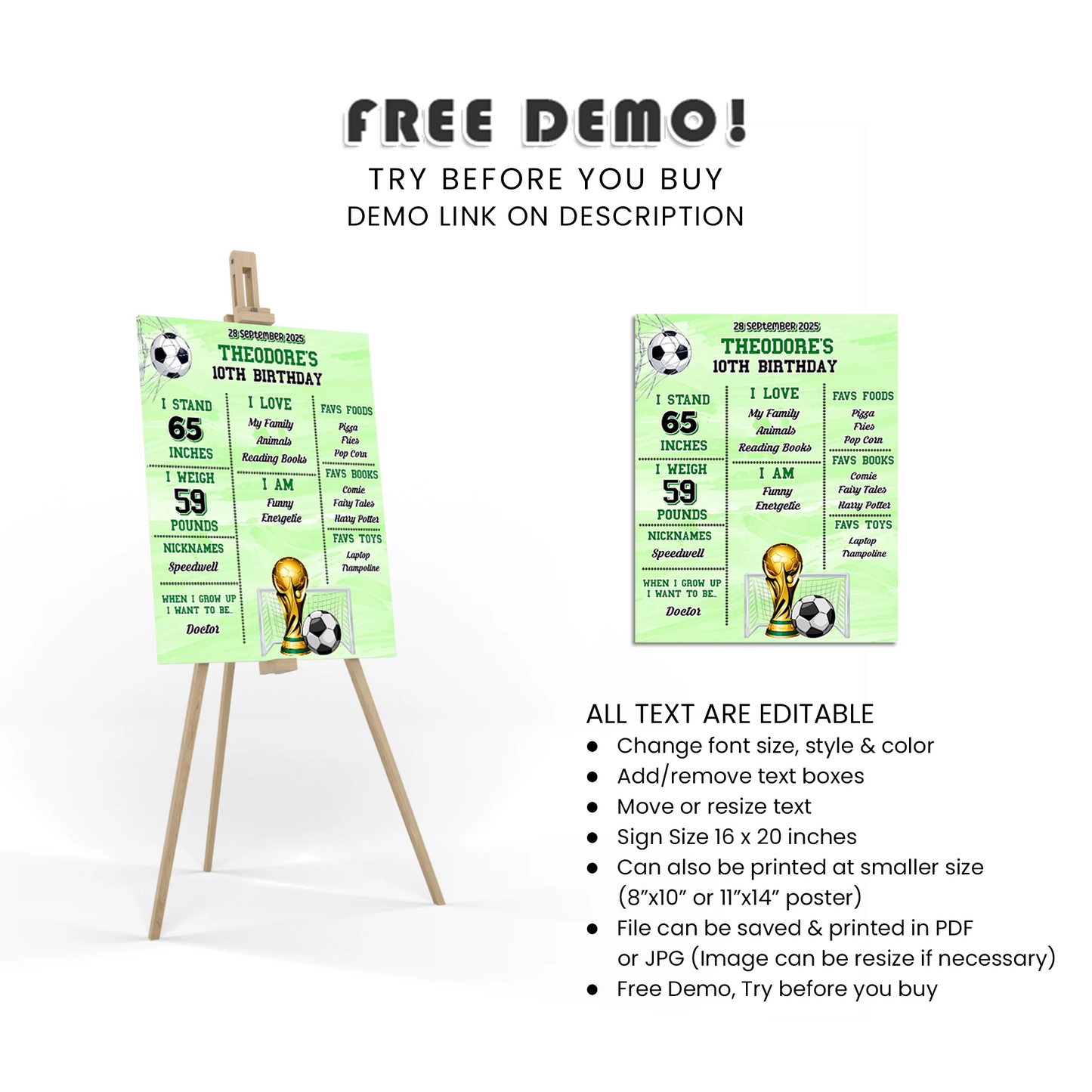 Soccer milestone poster custom birthday age poster decor