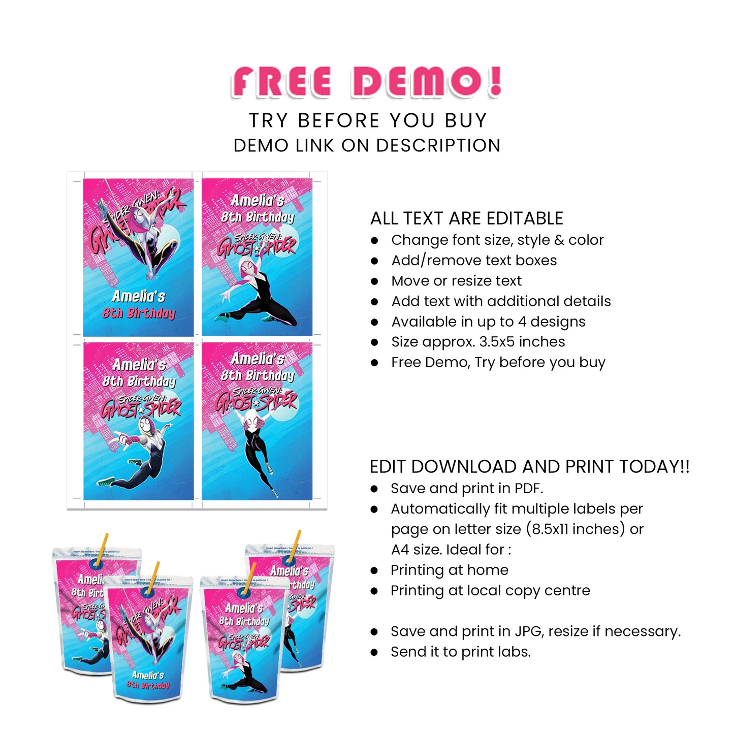 Spider-Woman Juice Pouch Label Template