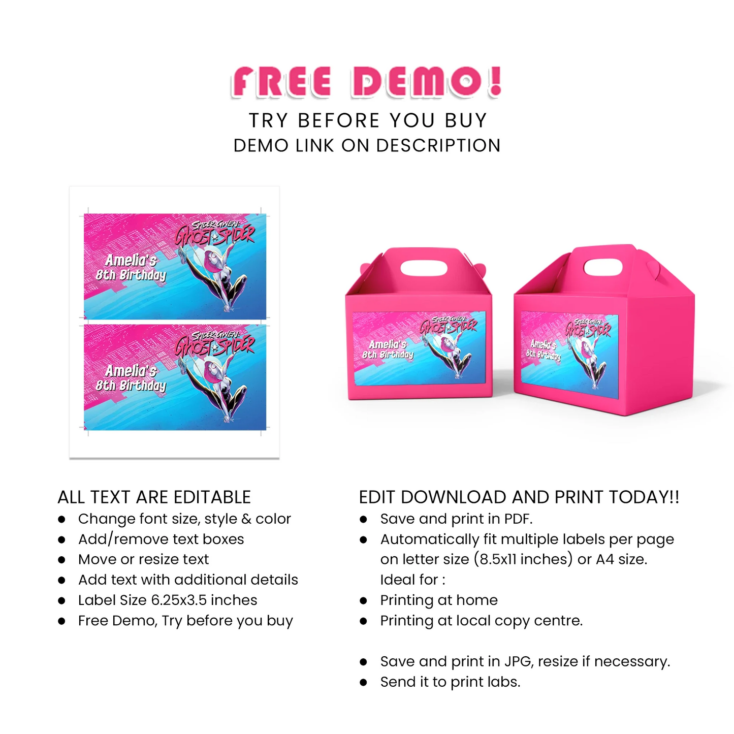 Spider-Woman Treat Box Label Printable