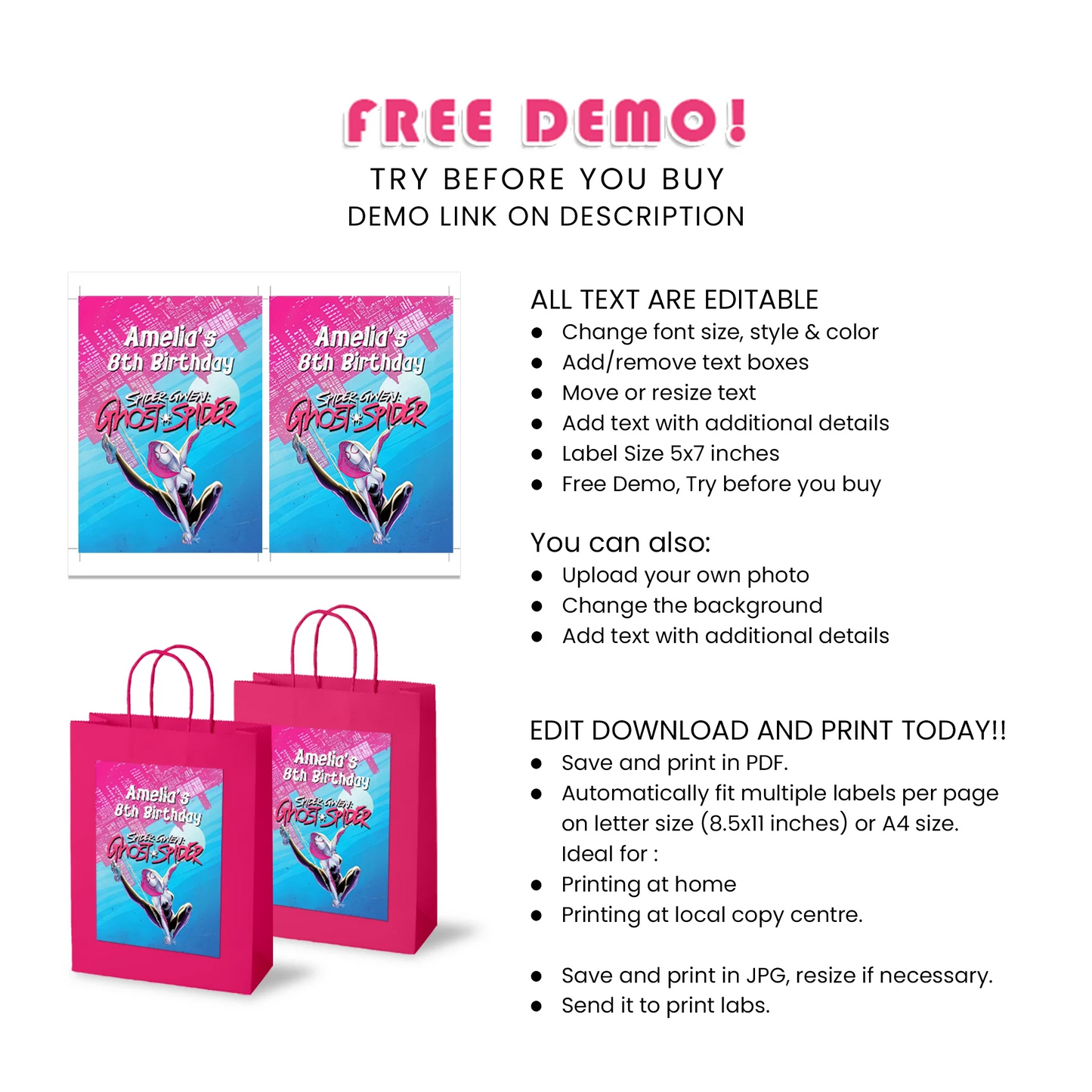 Spider-Woman Goodie Bag Label Party Design