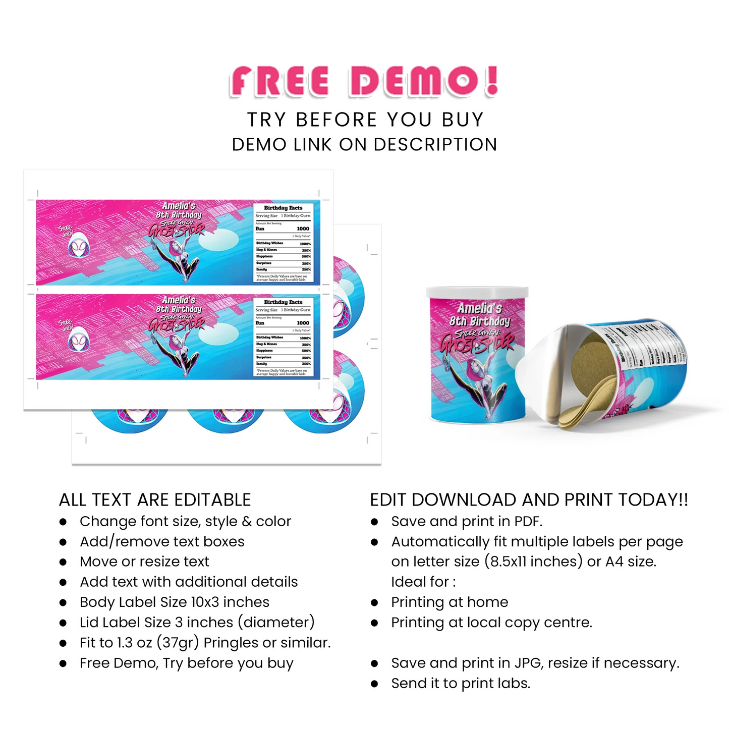 Spider-Woman Small Pringles Label Template