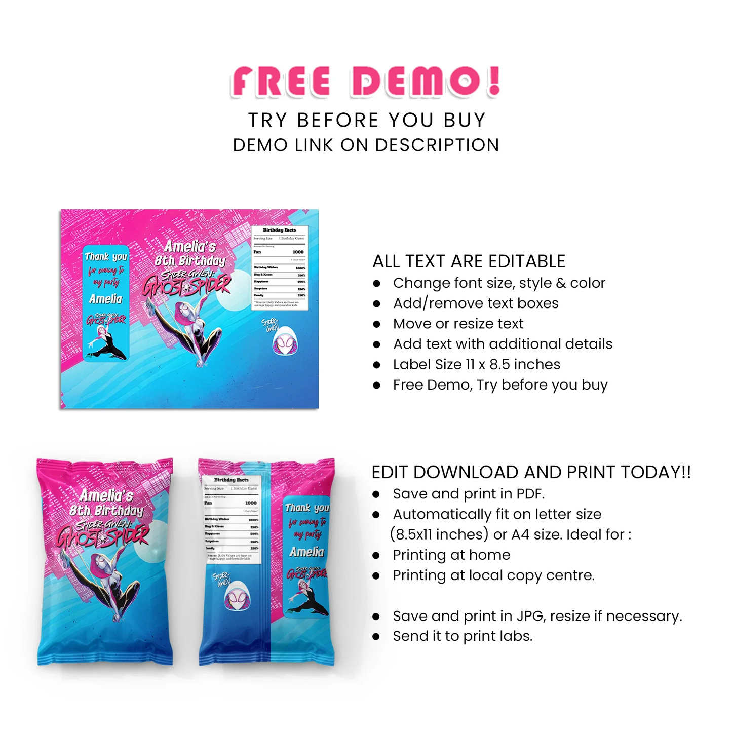 Spider-Woman Chips Bag Label Printable