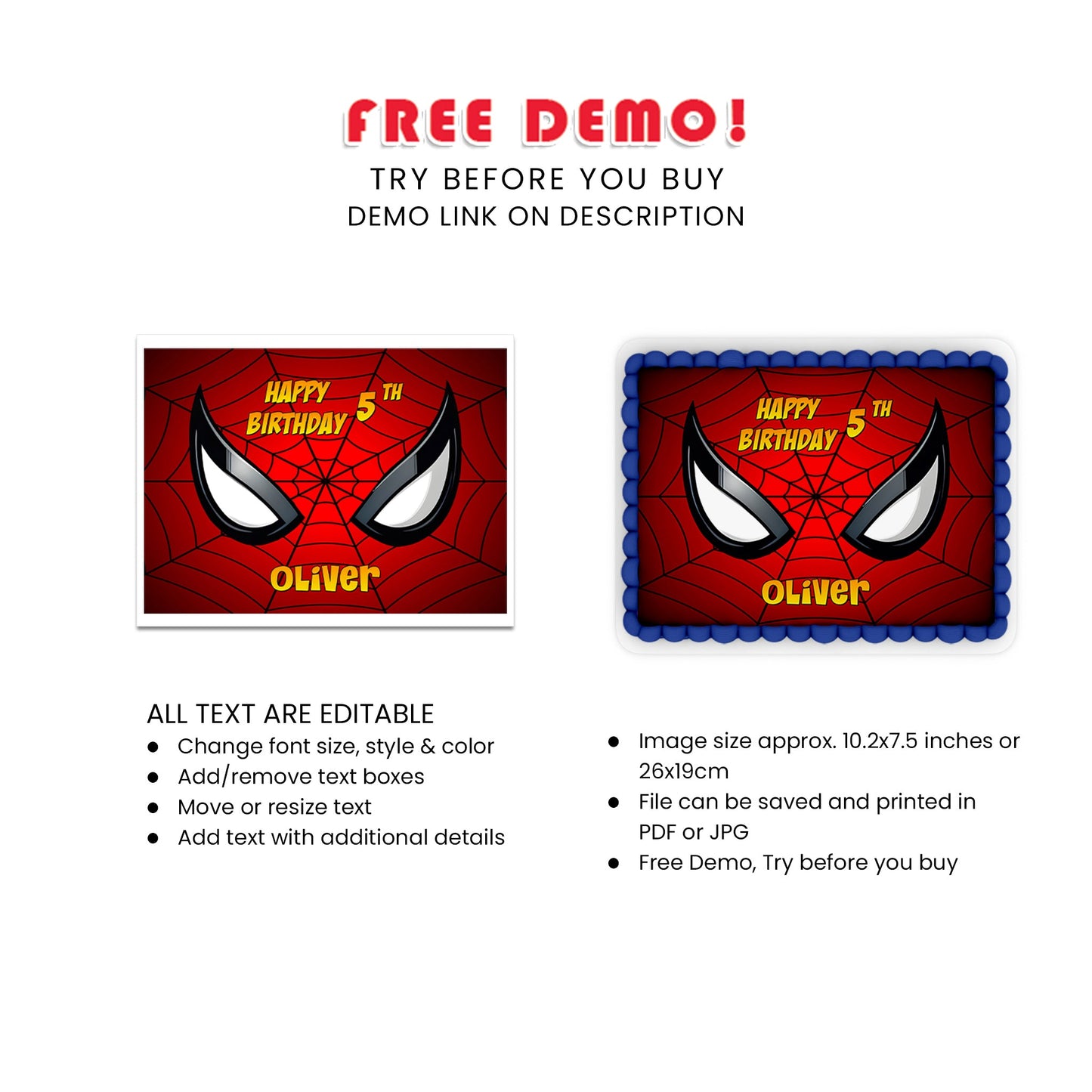 Spiderman Personalized Sheet Cake Topper