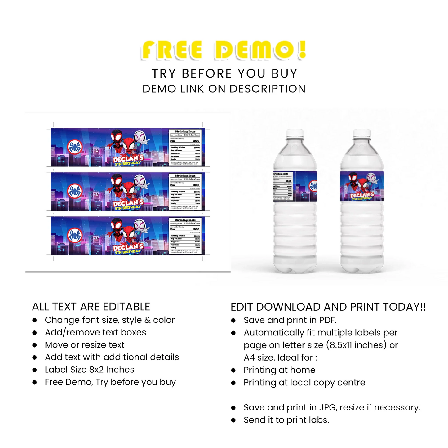 Spidey and His Amazing Friends Water Bottle Label