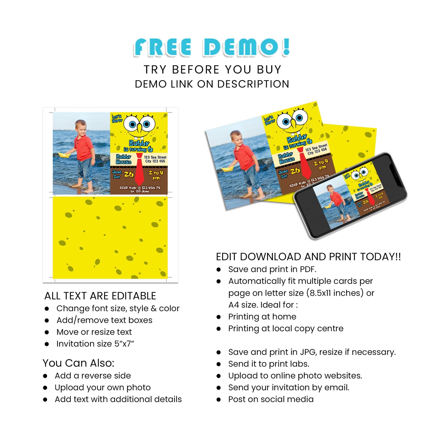 Make Your Invitations Memorable with Spongebob Personalized Photo Card Invitations
