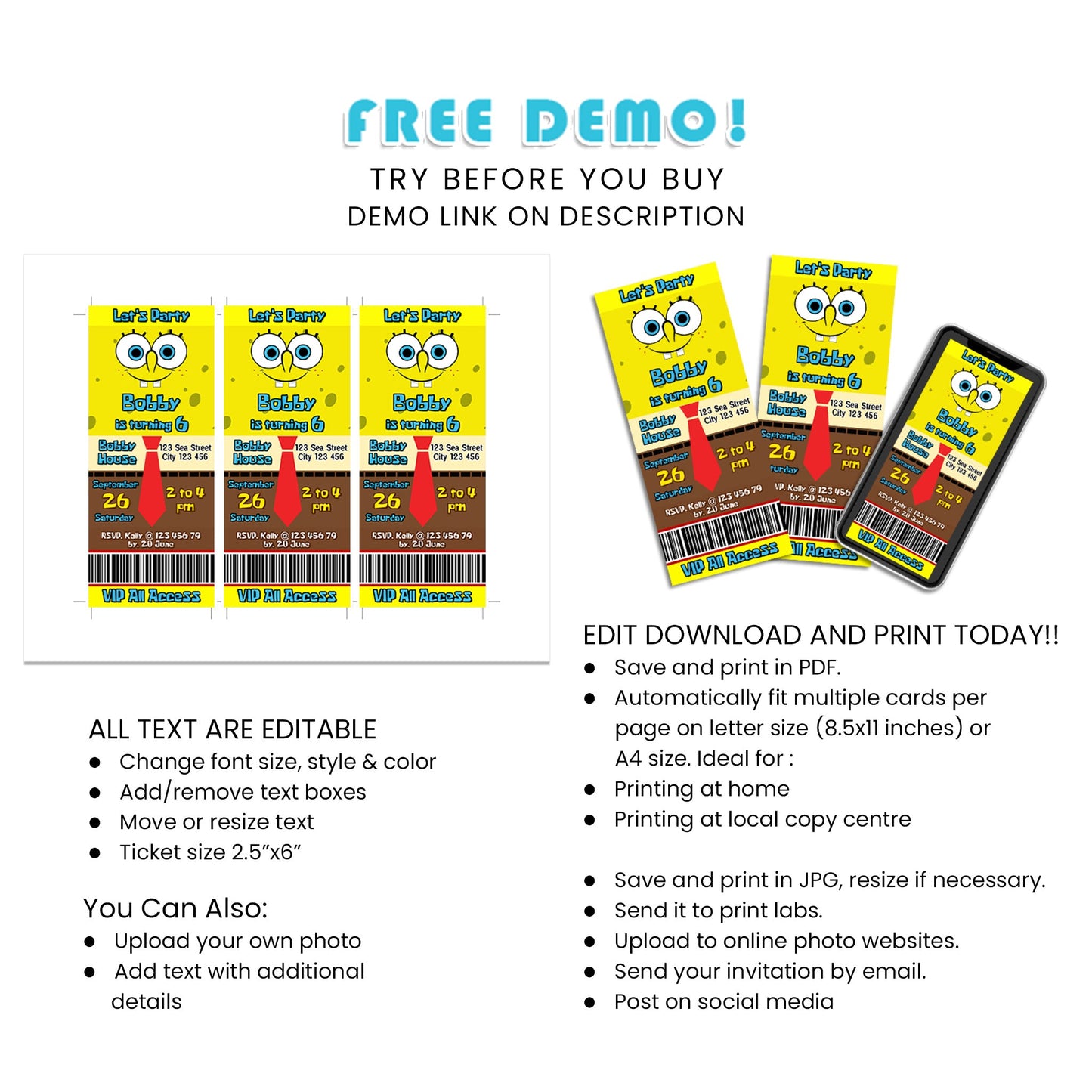 Create Excitement for Your Party with Spongebob Personalized Birthday Ticket Invitations