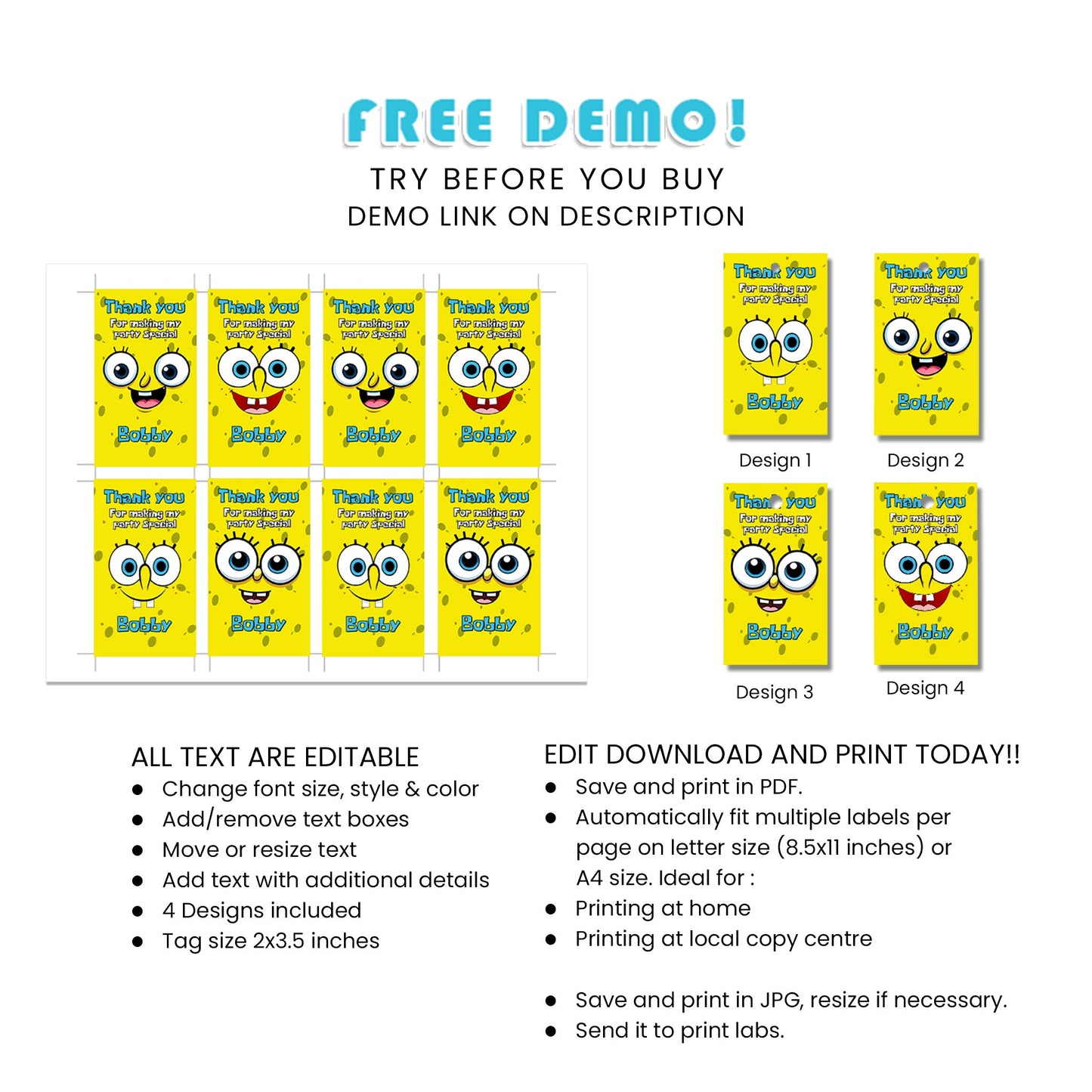 Add a Personal Touch to Your Favors with Spongebob Favor Tags