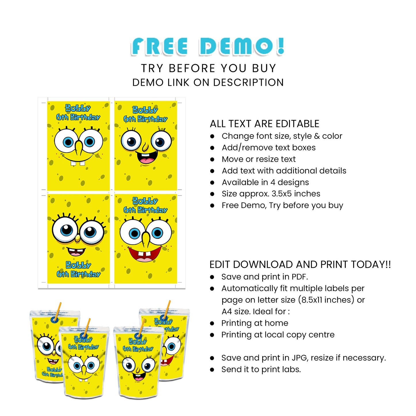 Add Fun to Your Drinks with Spongebob Juice Pouch Label