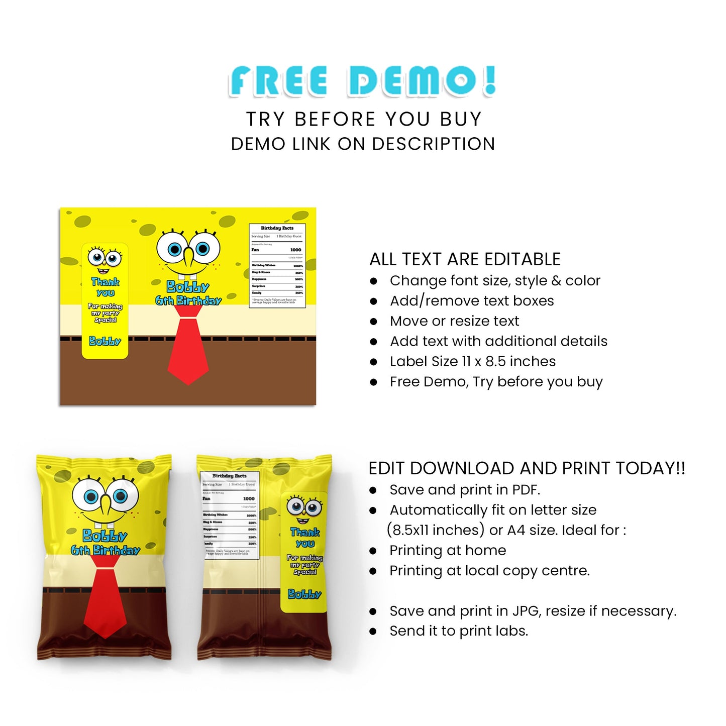 Add Fun to Your Snacks with Spongebob Chips Bag Label
