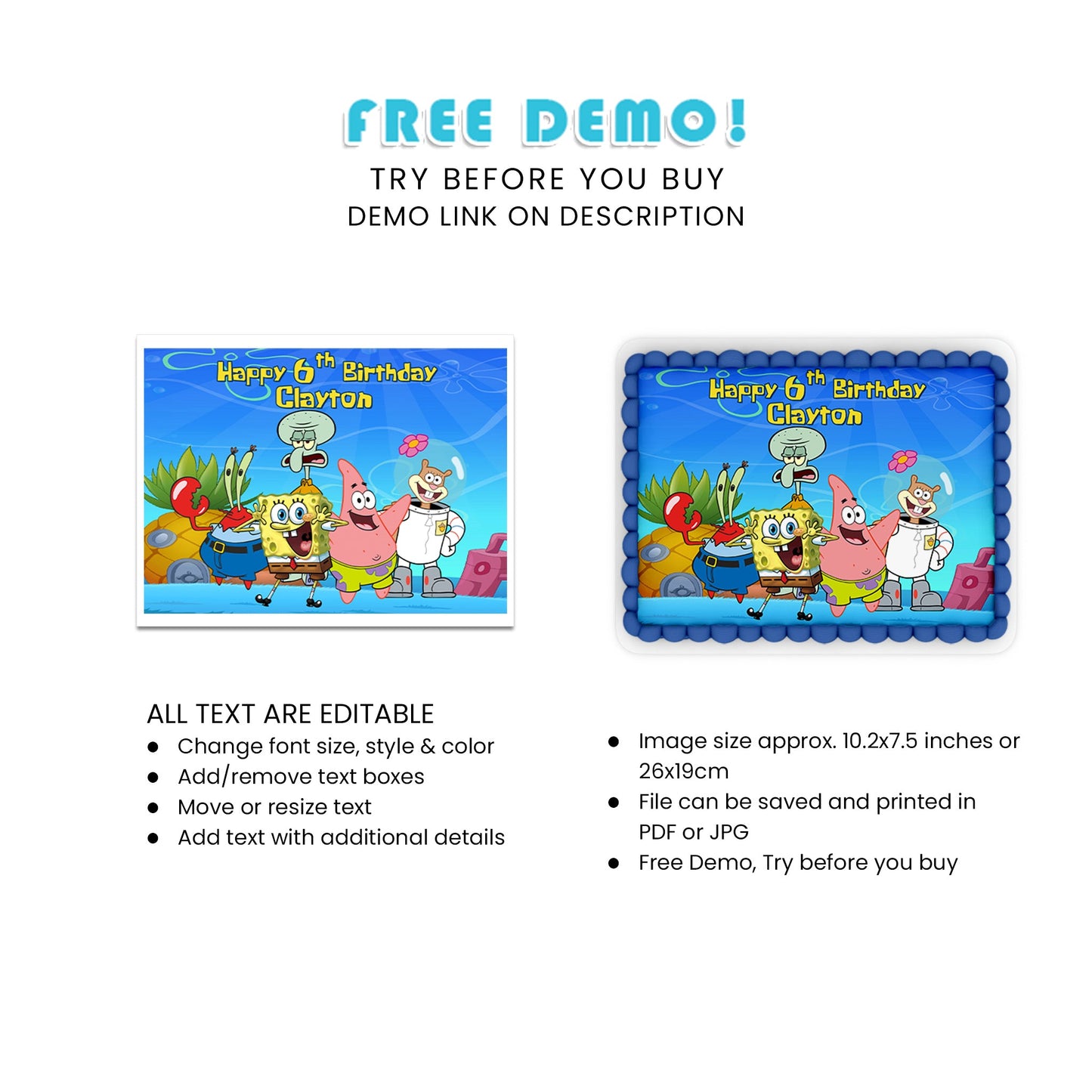 Enhance Your Cake Design with Spongebob Personalized Sheet Cake Images - Rectangle