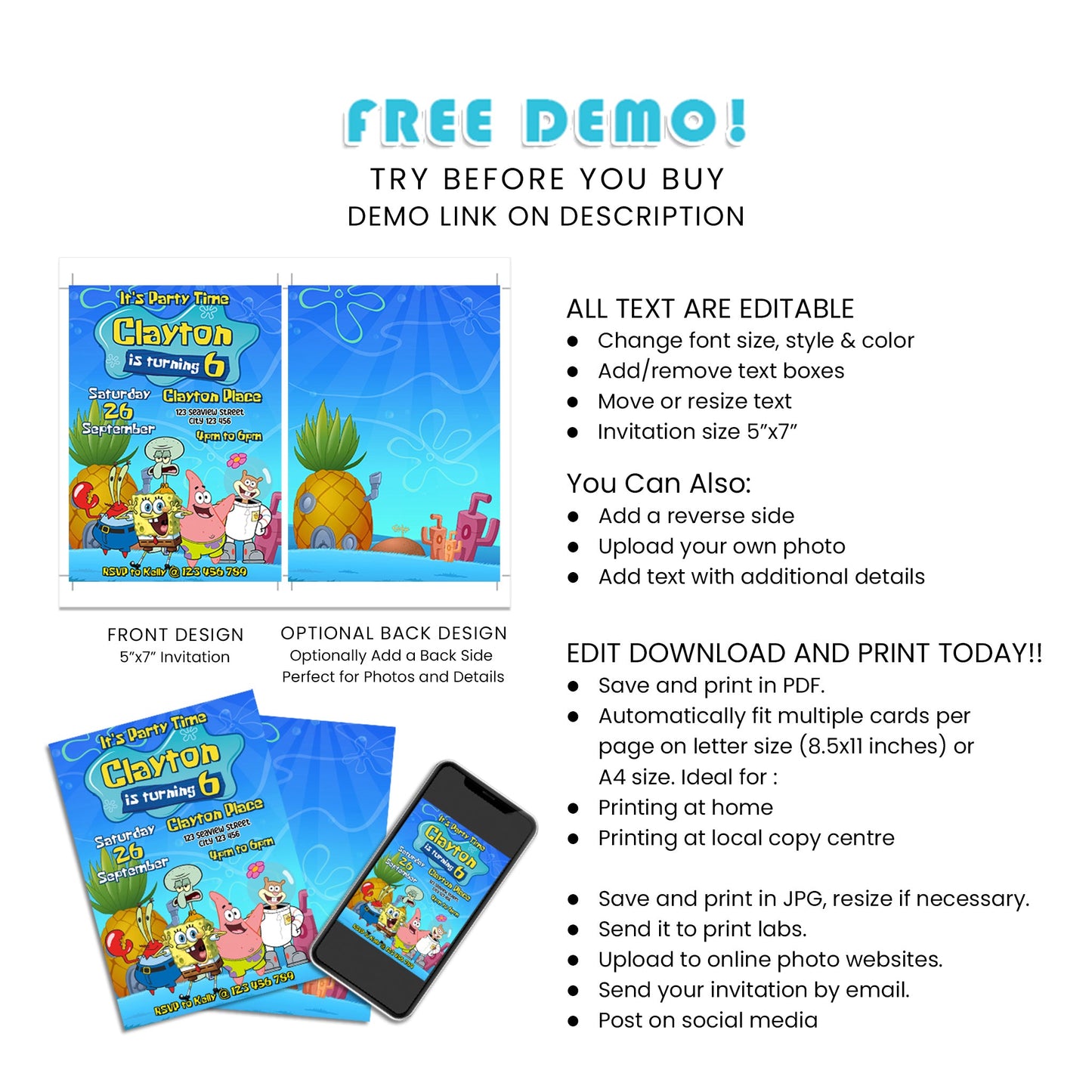 Invite Your Guests in Style with Spongebob Personalized Birthday Card Invitations