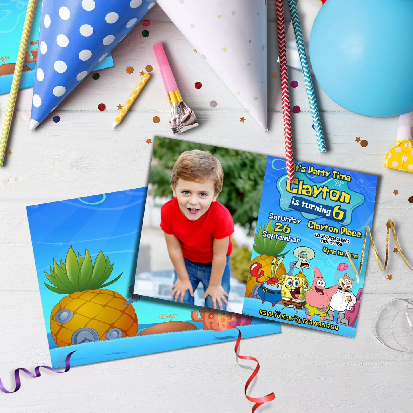 Spongebob SquarePants Birthday Decorations, Mr. Krabs Party Supplies, Patrick Star Themed, Spongebob Digital Template, Editable Spongebob Image SVG PNG