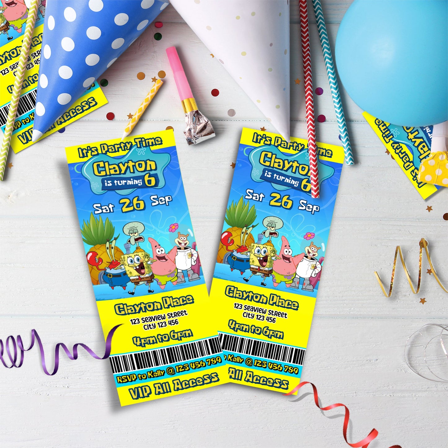 Spongebob SquarePants Birthday Decorations, Mr. Krabs Party Supplies, Patrick Star Themed, Spongebob Digital Template, Editable Spongebob Image SVG PNG