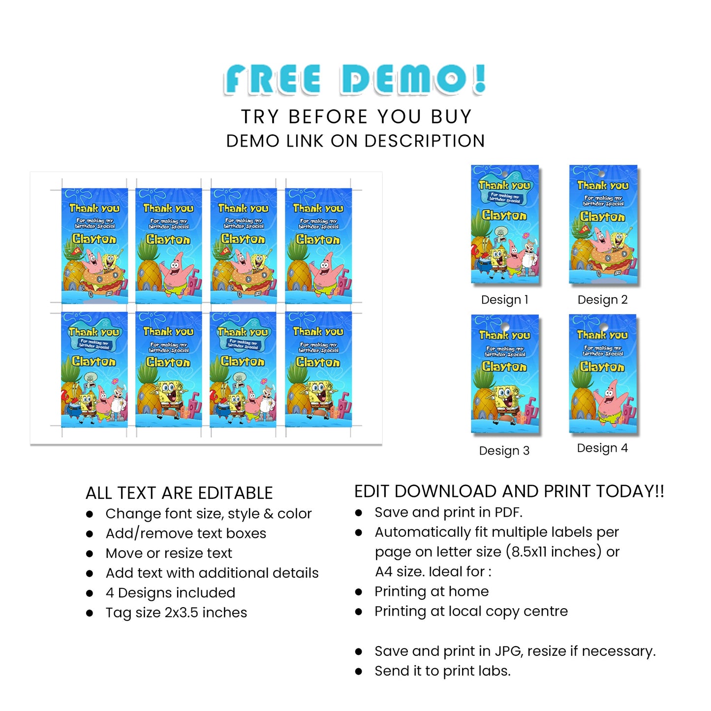 Add a Personal Touch to Your Favors with Spongebob Favor Tags