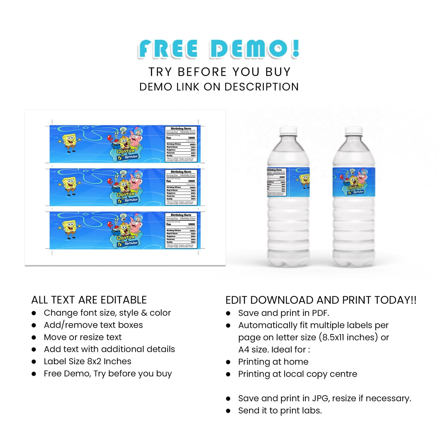 Hydrate in Style with Spongebob Water Bottle Label - Perfect for Themed Parties