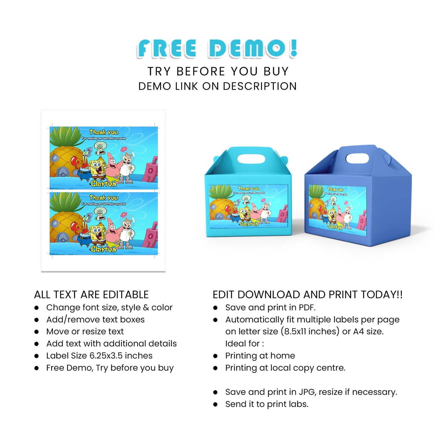 Make Your Treat Boxes Stand Out with Spongebob Treat Box Label