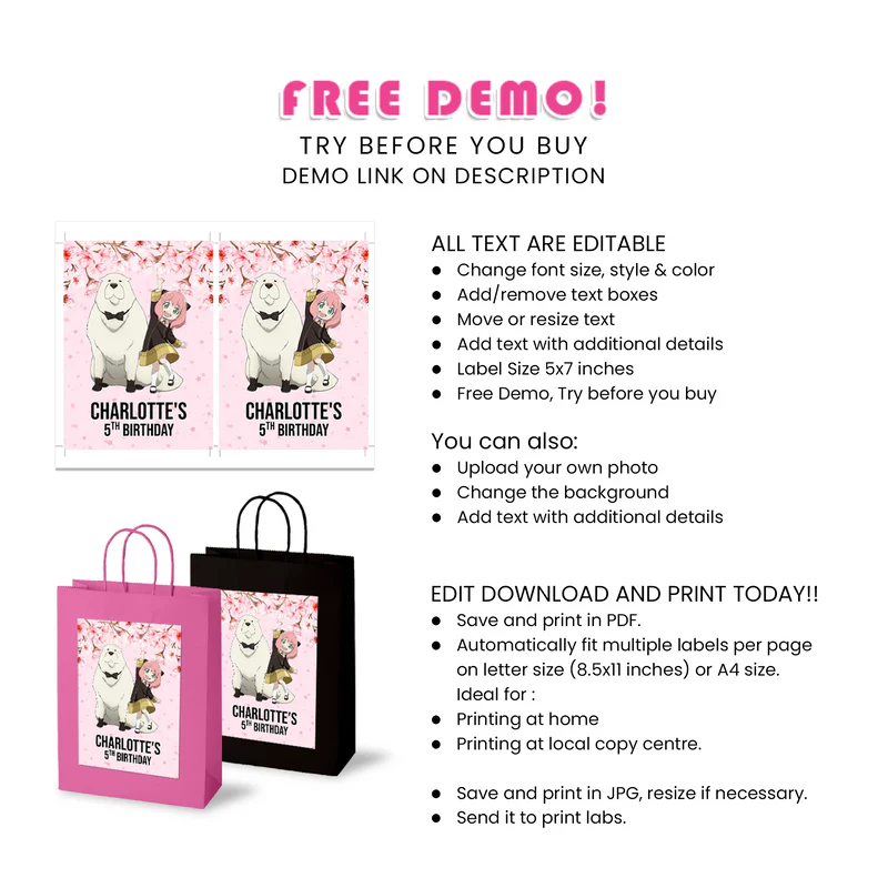 Spy X Family Goodie Bag Label - Personalized Party Favor Stickers