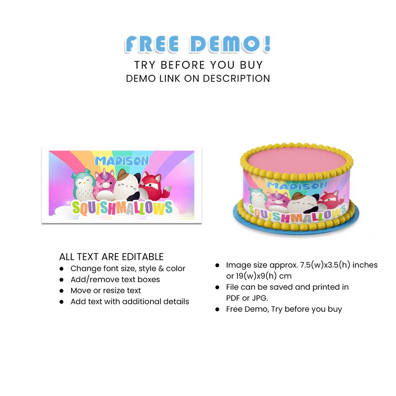 Squishmallows Edible Cake Strips Personalized