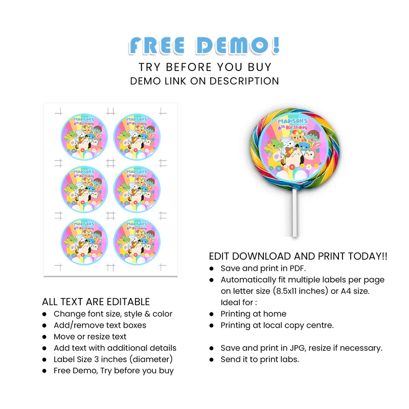 Squishmallows Lollipop Labels