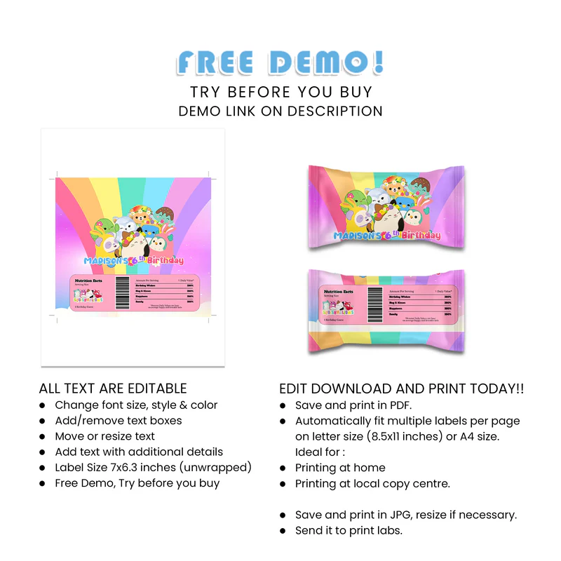 Squishmallows Skittles Labels