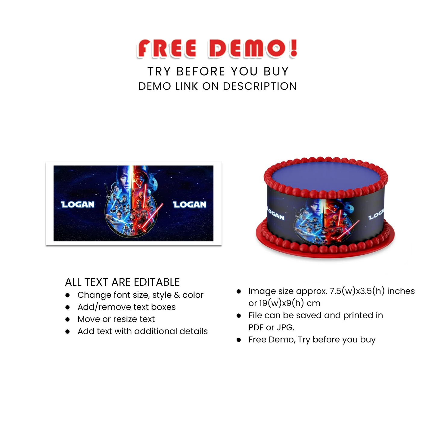 Star Wars Personalized Cake Strips