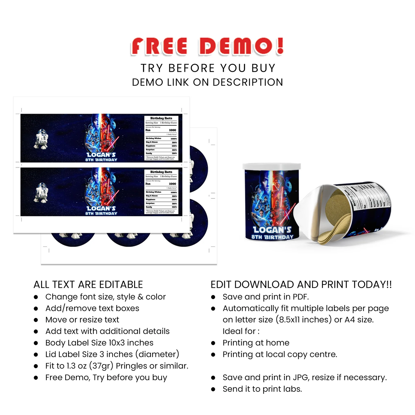 Star Wars Small Pringles Label