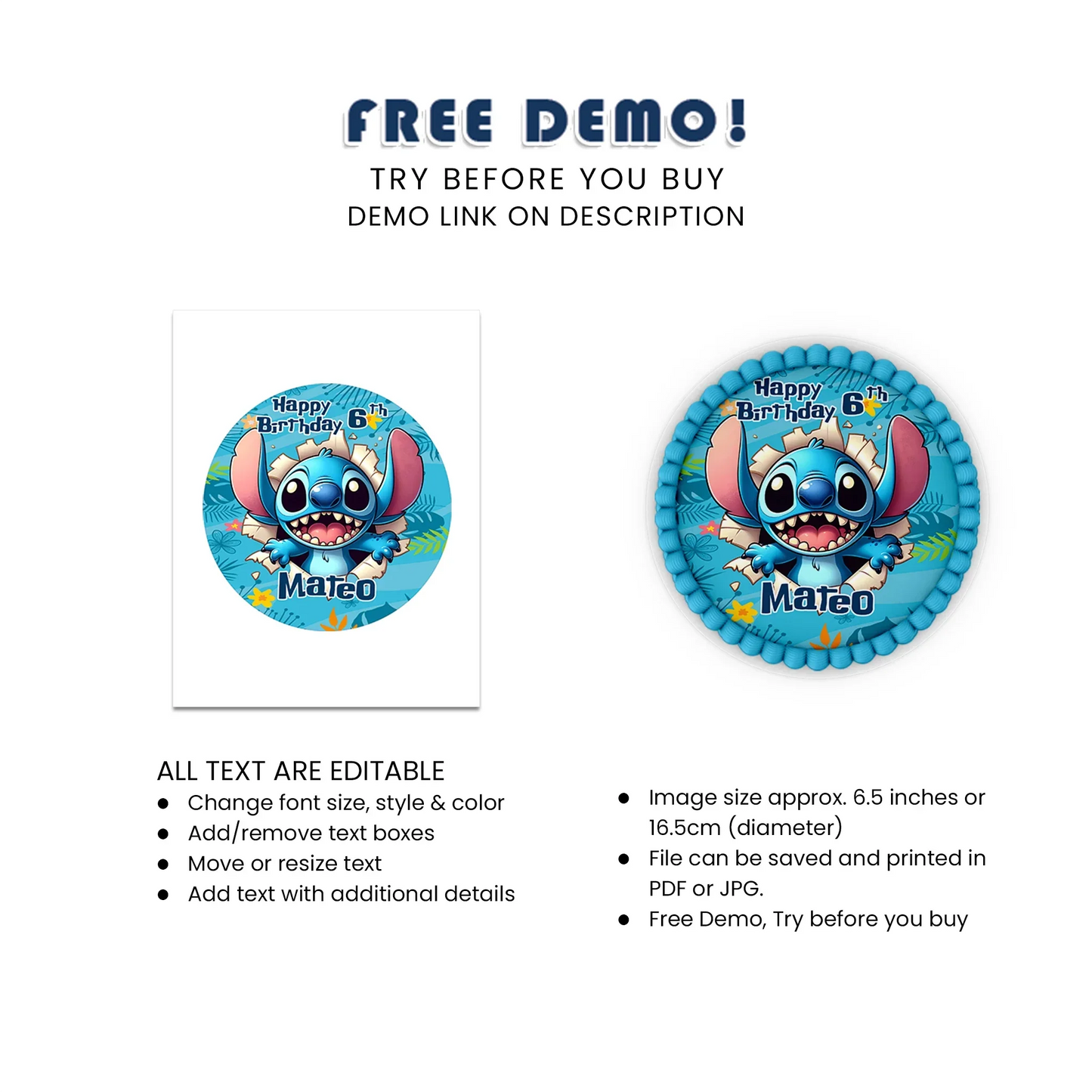 Stitch Personalized Edible Icing Sheet Cake Images