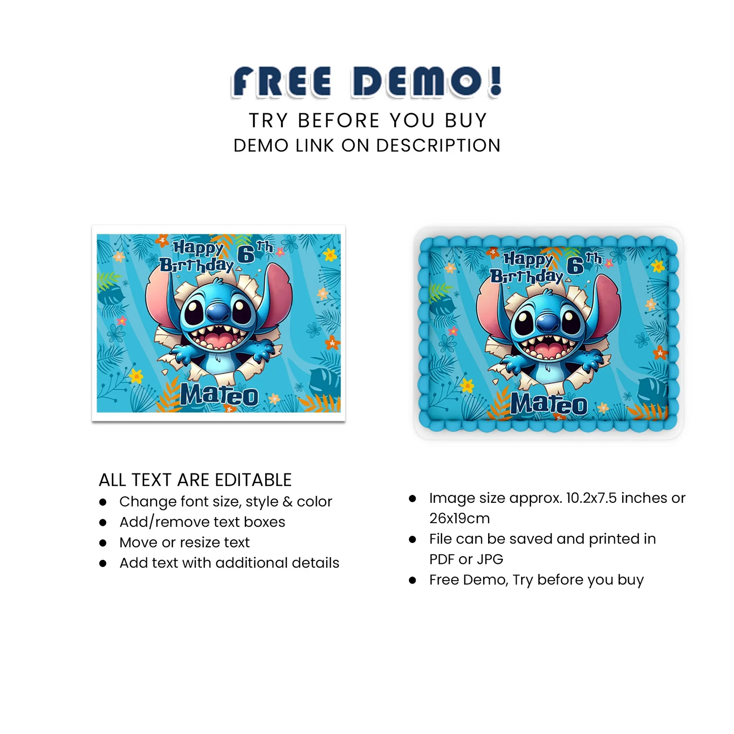 Stitch Personalized Sheet Cake Topper